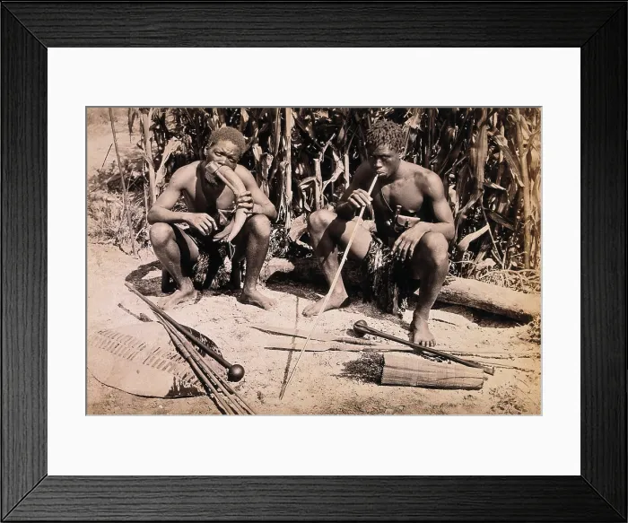 Framed Print : Two African men smoking pipes, 19th century. Creator: Unknown Framed Print : Two African men smoking pipes, 19th century. Creator: Unknown