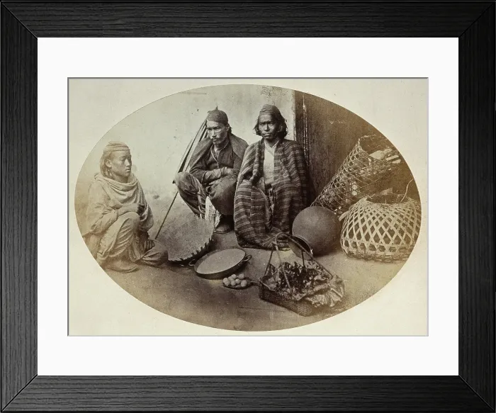 Framed Print : Nepal: three Newar men selling produce, seated, c1860. Creator: Clarence Comyn Taylor Framed Print : Nepal: three Newar men selling produce, seated, c1860. Creator: Clarence Comyn Taylor