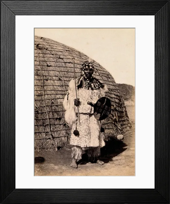 Framed Print : South Africa: an African chief in a dress of angora goatskin, 19th century. Creator: Unknown Framed Print : South Africa: an African chief in a dress of angora goatskin, 19th century. Creator: Unknown