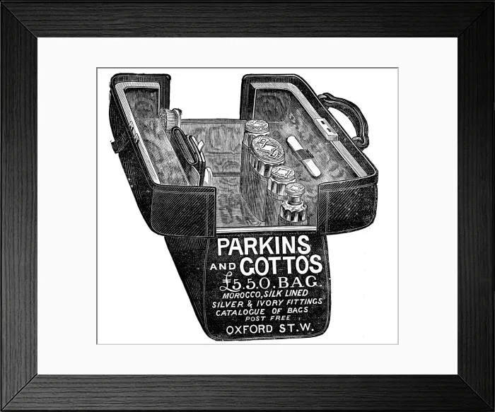 Framed Print : Parkins and Gotto's £5.5.0. Bag, 1883. Creator: Unknown. Parkins and Gotto's £5.5.0. Bag, 1883. Creator: Unknown Framed Print : Parkins and Gotto's £5.5.0. Bag, 1883. Creator: Unknown. Parkins and Gotto's £5.5.0. Bag, 1883. Creator: Unknown