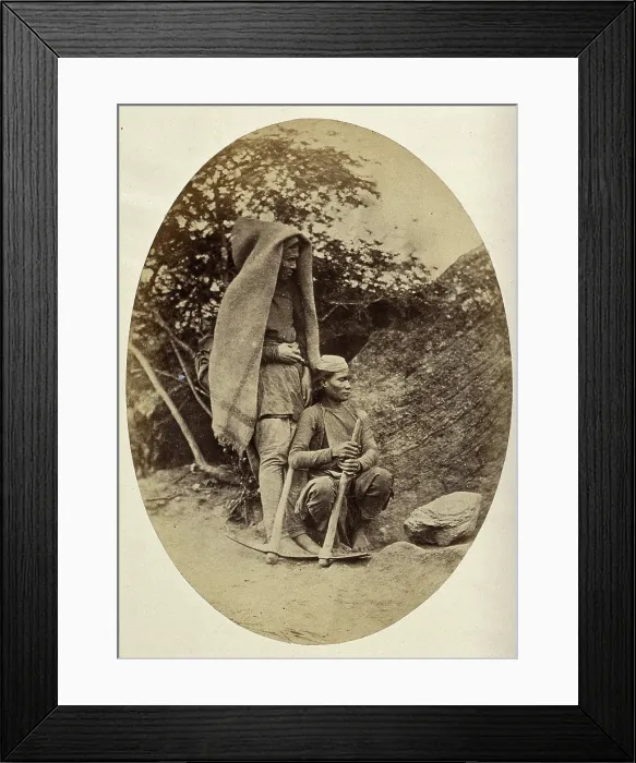 Framed Print : Nepal: two Tibetan men with pick-axes, c1860. Creator: Clarence Comyn Taylor