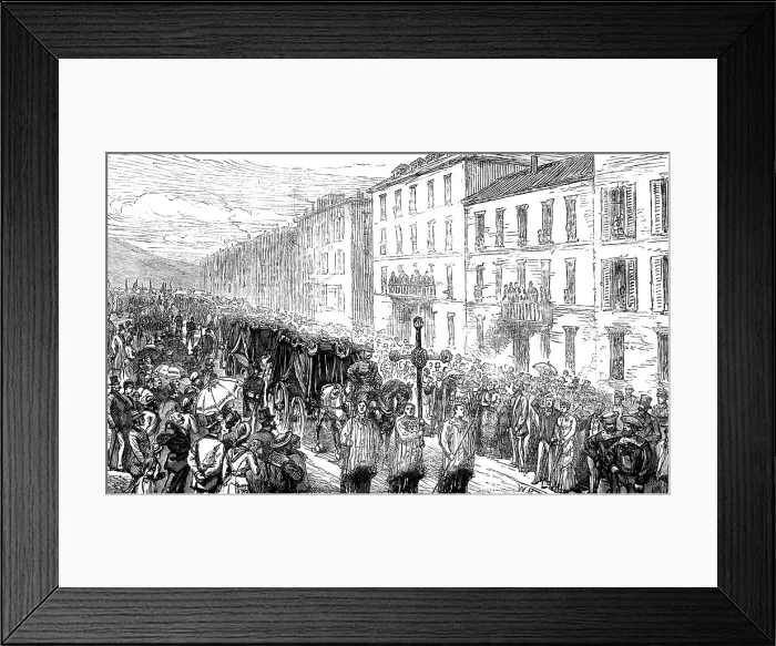 Framed Print : The Disaster at Nice: funeral passing through the Rue Cassini, 1881. Creator: Unknown