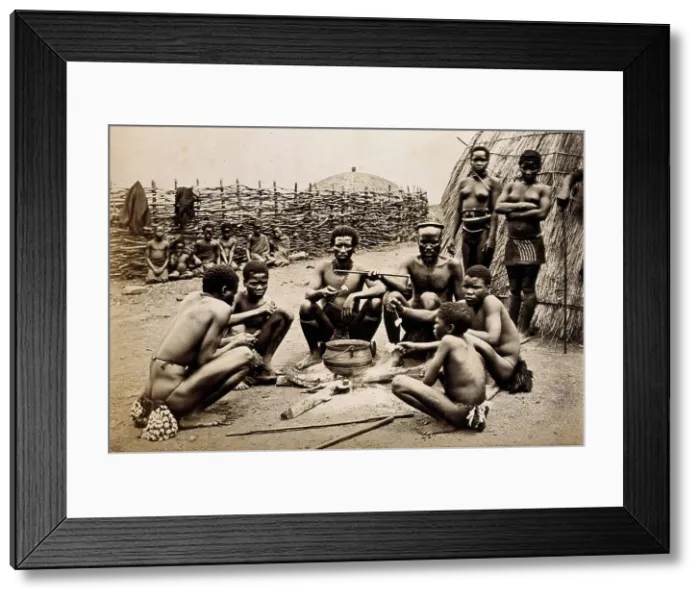 Framed Print : Africa: men of the Hlubi tribe eating, between 1800 and 1899. Creator: Unknown Framed Print : Africa: men of the Hlubi tribe eating, between 1800 and 1899. Creator: Unknown