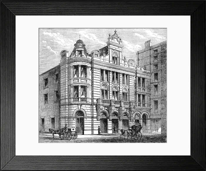 Framed Print : The new Savoy Theatre, front towards the Thames Embankment, 1881. Creator: Unknown Framed Print : The new Savoy Theatre, front towards the Thames Embankment, 1881. Creator: Unknown