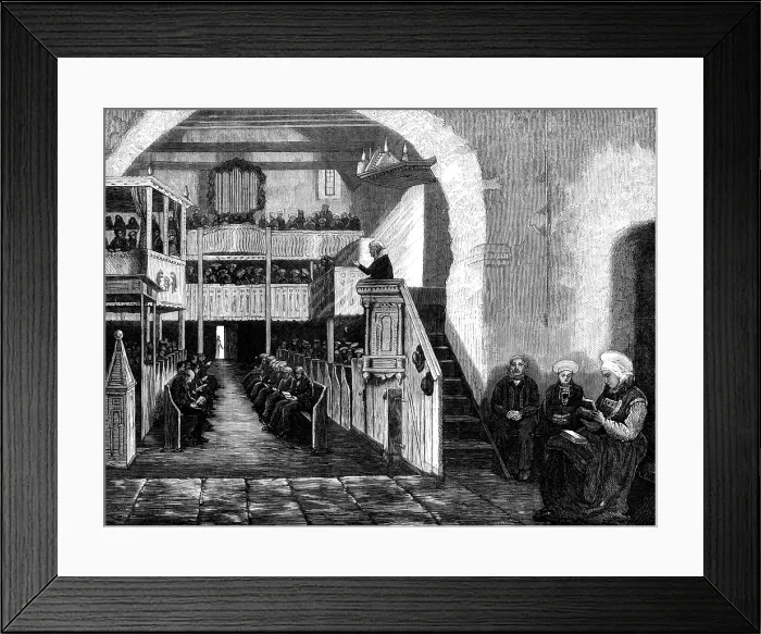 Framed Print : Preaching in a Norwegian church, at Rosendal, Hardanger-Fjord, 1881. Creator: H. Burkman Framed Print : Preaching in a Norwegian church, at Rosendal, Hardanger-Fjord, 1881. Creator: H. Burkman