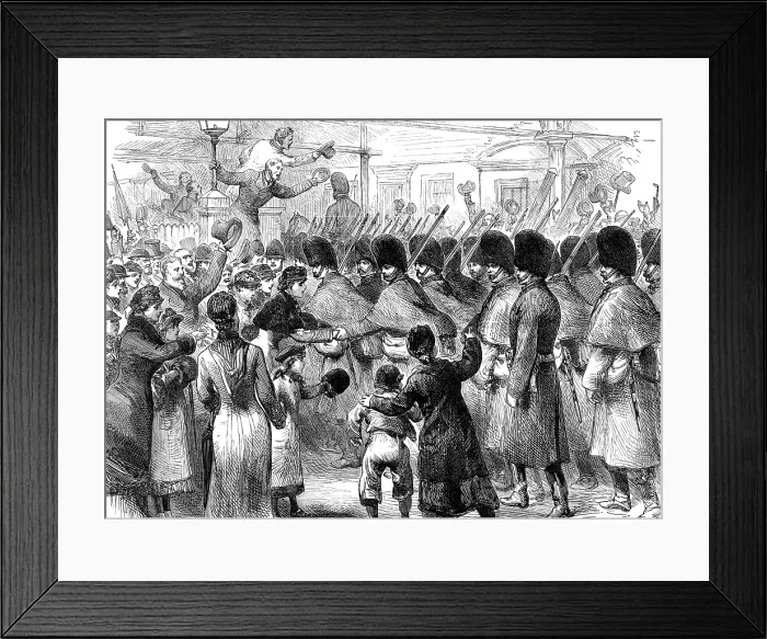 Framed Print : Departure of the Scots Guards from London for Ireland, 1881. Creator: Unknown Framed Print : Departure of the Scots Guards from London for Ireland, 1881. Creator: Unknown