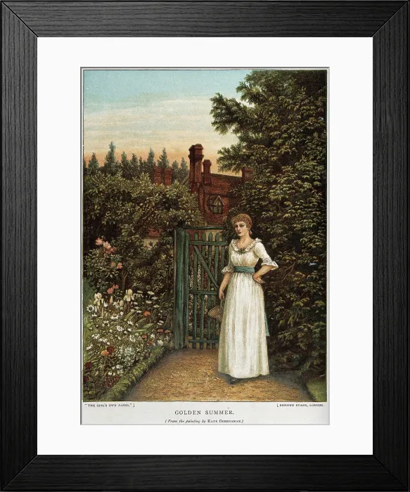 Framed Print : A young woman waiting in a garden by the gate, c1880s. Creator: Unknown Framed Print : A young woman waiting in a garden by the gate, c1880s. Creator: Unknown