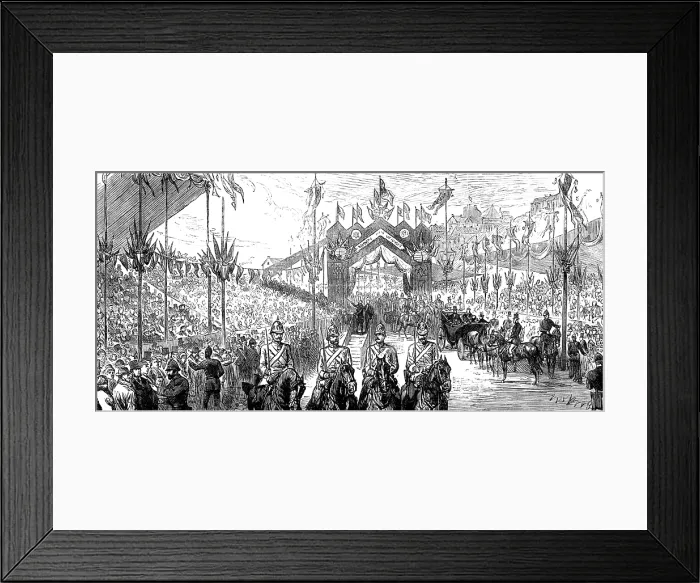 Framed Print : The Royal Visit to Swansea: singing the 'Welcome, Prince!' at the Masonic Stands, 1881. Creator: Unknown Framed Print : The Royal Visit to Swansea: singing the 'Welcome, Prince!' at the Masonic Stands, 1881. Creator: Unknown