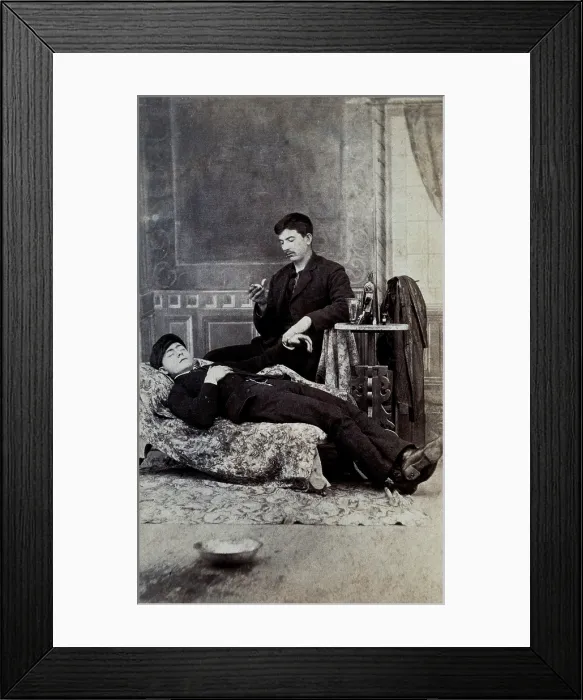 Framed Print : A man taking the pulse of another man, between 1800 and 1899. Creator: Unknown Framed Print : A man taking the pulse of another man, between 1800 and 1899. Creator: Unknown