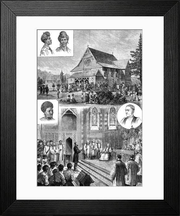 Framed Print : Consecration of the Bishop Patteson Memorial Church (St. Barnabas), Norfolk Island, 1881. Creator: Unknown Framed Print : Consecration of the Bishop Patteson Memorial Church (St. Barnabas), Norfolk Island, 1881. Creator: Unknown