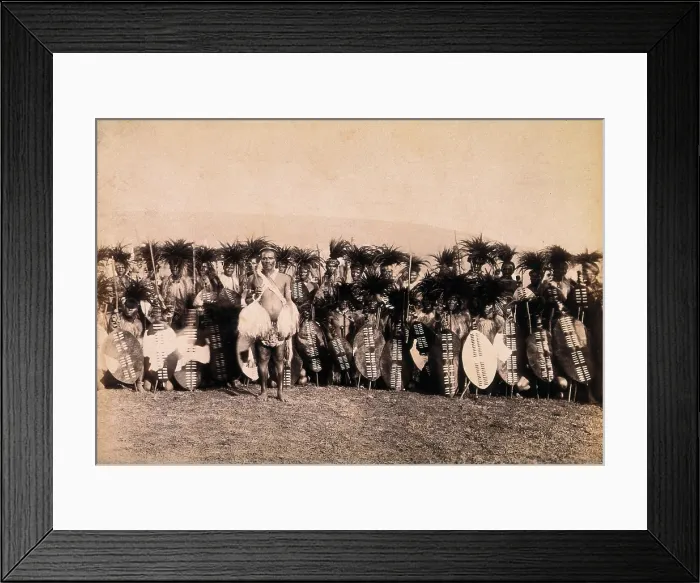 Framed Print : Pietermaritzburg, South Africa: African warriors preparing to dance, between 1800 and 1899. Creator: Unknown Framed Print : Pietermaritzburg, South Africa: African warriors preparing to dance, between 1800 and 1899. Creator: Unknown