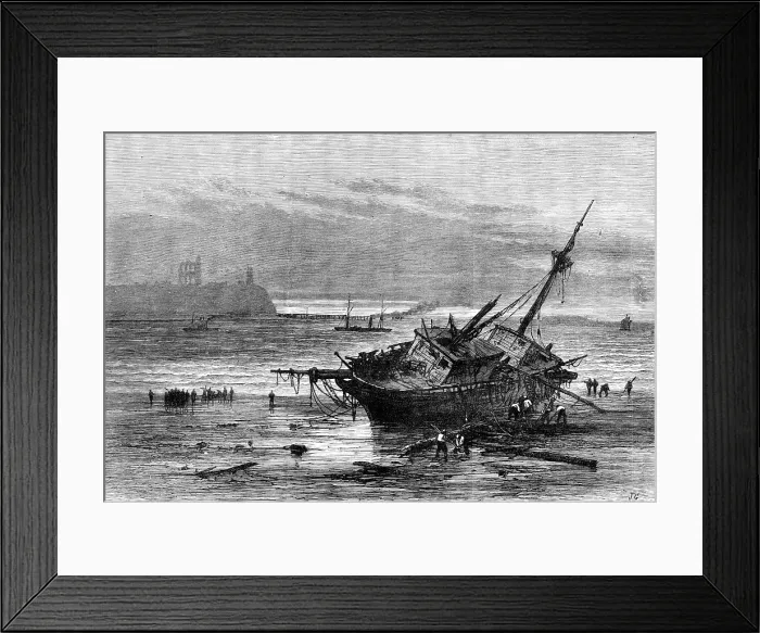 Framed Print : The Late Destructive Gale of Wind: sketch at the mouth of the Tyne - wreck of the Atlantic, 1881. Creator: Unknown Framed Print : The Late Destructive Gale of Wind: sketch at the mouth of the Tyne - wreck of the Atlantic, 1881. Creator: Unknown