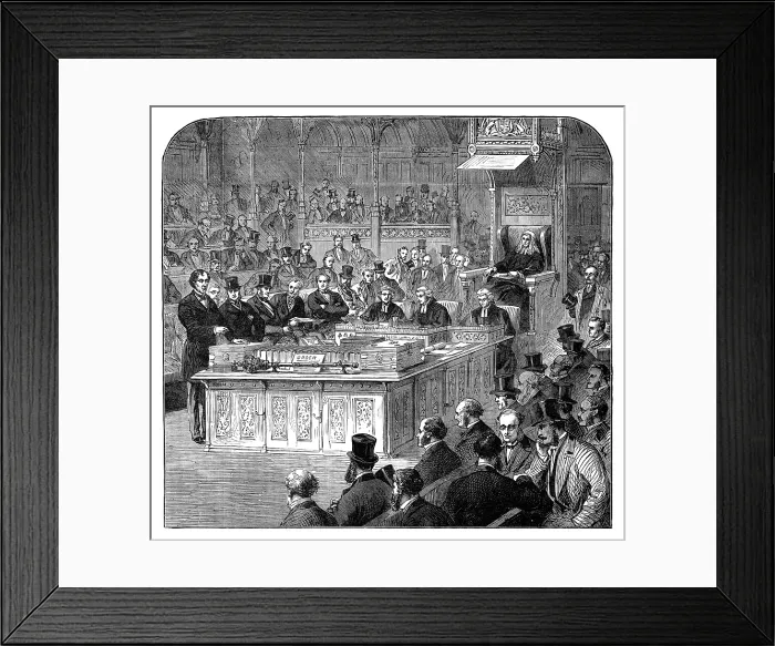 Framed Print : The late Lord Beaconsfield: Mr. Disraeli addressing the House of Commons as Chancellor, 1867, (1881) Creator: Unknown Framed Print : The late Lord Beaconsfield: Mr. Disraeli addressing the House of Commons as Chancellor, 1867, (1881) Creator: Unknown
