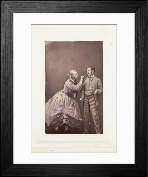 Framed Print : Two men, one in drag, posing in disagreement, [between 1890 and 1899?]. Creator: Unknown