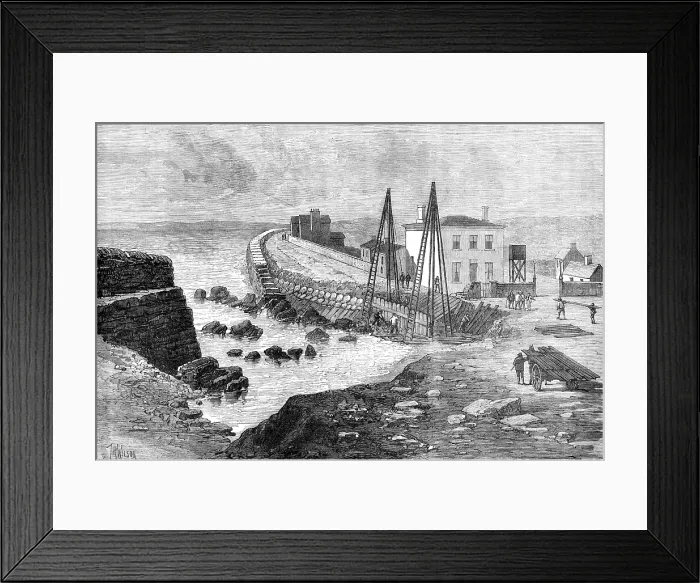 Framed Print : The Late Storms: breach in the sea wall on the strand at Youghal, Ireland, 1881. Creator: Unknown Framed Print : The Late Storms: breach in the sea wall on the strand at Youghal, Ireland, 1881. Creator: Unknown