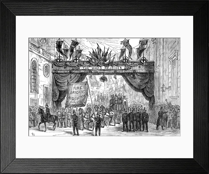 Framed Print : The Lord Mayor's Procession: the Fire Brigade passing the Arch in Lothbury, 1881 Framed Print : The Lord Mayor's Procession: the Fire Brigade passing the Arch in Lothbury, 1881