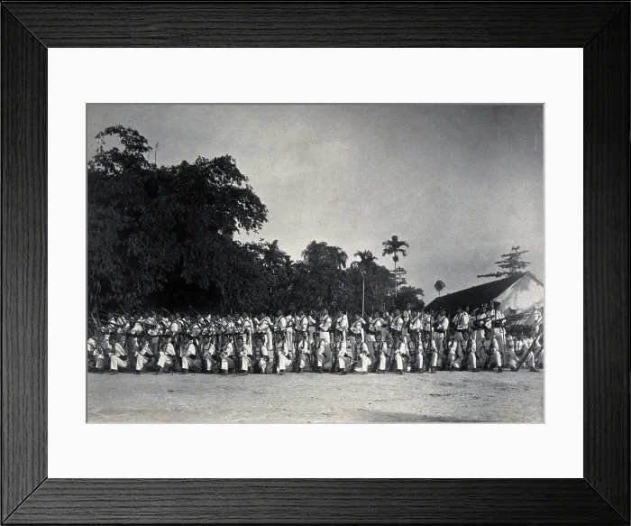 Framed Print : Sarawak: a line-up of armed Sarawak Rangers, c1900. Creator: Unknown Framed Print : Sarawak: a line-up of armed Sarawak Rangers, c1900. Creator: Unknown
