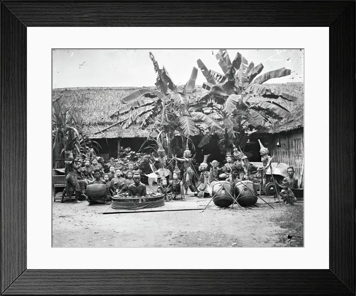Framed Print : Siam (Thailand): a khon (masked dance drama) and lakhon (acting) troupe, 1865. Creator: John Thomson Framed Print : Siam (Thailand): a khon (masked dance drama) and lakhon (acting) troupe, 1865. Creator: John Thomson