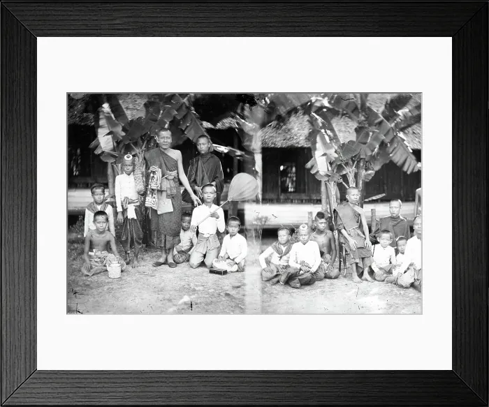 Framed Print : Siam [Thailand]: monks and their assistants, 1865. Creator: John Thomson