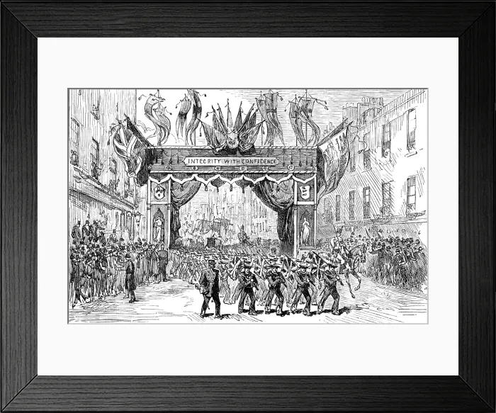 Framed Print : The Lord Mayor's Procession: Arch in London Wall - boys of the Warspite training-ship, 1881 Framed Print : The Lord Mayor's Procession: Arch in London Wall - boys of the Warspite training-ship, 1881