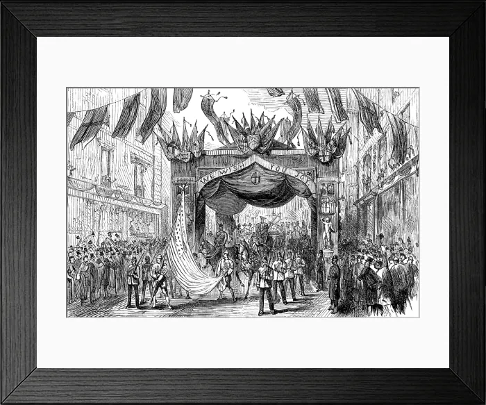 Framed Print : The Lord Mayor's Procession: Arch in Broad-Street - the American flag, 1881. Creator: Unknown. The Lord Mayor's Procession: Arch in Broad-Street - the American flag, 1881 Framed Print : The Lord Mayor's Procession: Arch in Broad-Street - the American flag, 1881. Creator: Unknown. The Lord Mayor's Procession: Arch in Broad-Street - the American flag, 1881