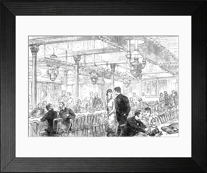Framed Print : Departure of a Cunard steamer from Liverpool: the Saloon, 1881. Creator: Unknown Framed Print : Departure of a Cunard steamer from Liverpool: the Saloon, 1881. Creator: Unknown