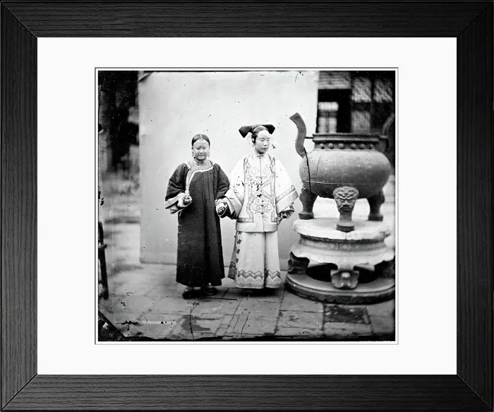Framed Print : China: a Manchu woman with her maid standing beside a bronze burner, Beijing, 1869. Creator: John Thomson Framed Print : China: a Manchu woman with her maid standing beside a bronze burner, Beijing, 1869. Creator: John Thomson