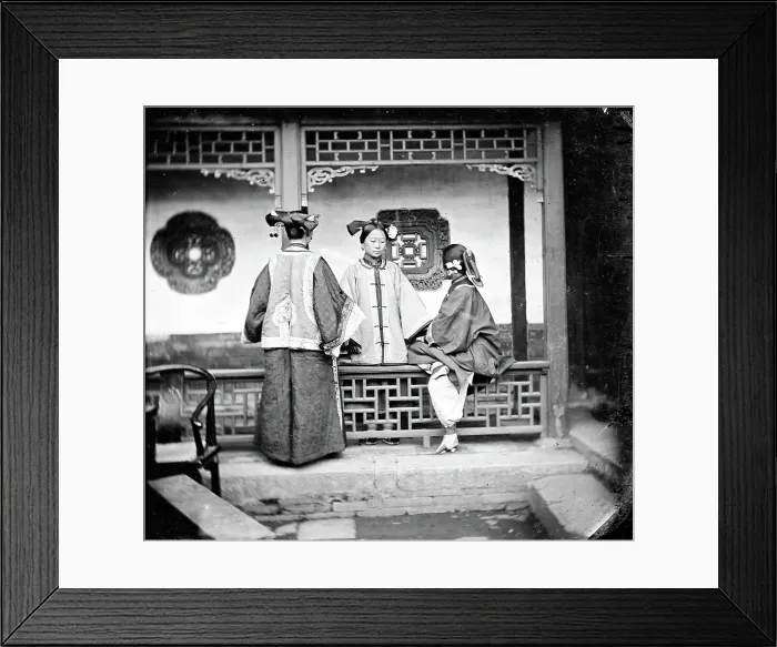 Framed Print : China: three Manchu ladies inside a courtyard, Beijing, 1869. Creator: John Thomson Framed Print : China: three Manchu ladies inside a courtyard, Beijing, 1869. Creator: John Thomson