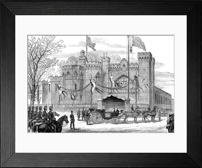 Framed Print : National Fisheries Exhibition at Norwich: arrival of the Prince and Princess of Wales, 1881. Creator: Unknown Framed Print : National Fisheries Exhibition at Norwich: arrival of the Prince and Princess of Wales, 1881. Creator: Unknown