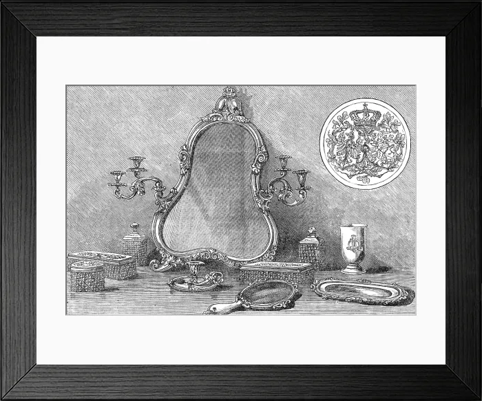 Framed Print : Silver dressing-table articles presented by Prince & Princess Christian of Schleswig-Holstein, 1881. Creator: Unknown Framed Print : Silver dressing-table articles presented by Prince & Princess Christian of Schleswig-Holstein, 1881. Creator: Unknown