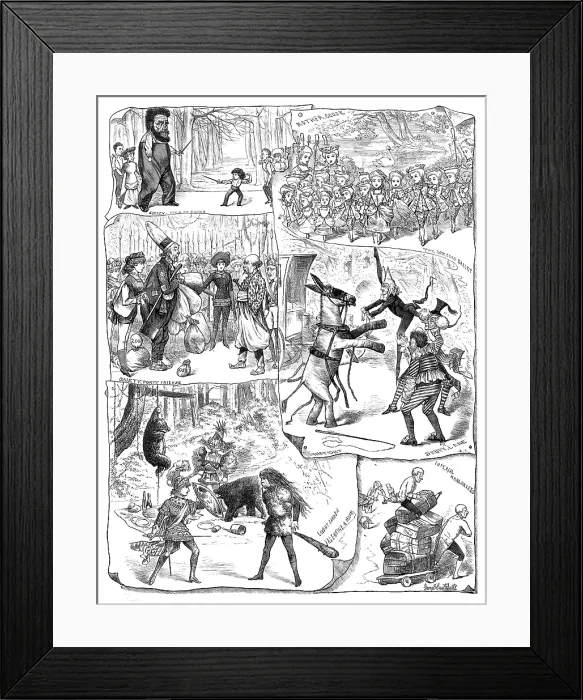 Framed Print : Scenes from the pantomimes, 1881. Creators: Unknown, George Cruikshank Framed Print : Scenes from the pantomimes, 1881. Creators: Unknown, George Cruikshank