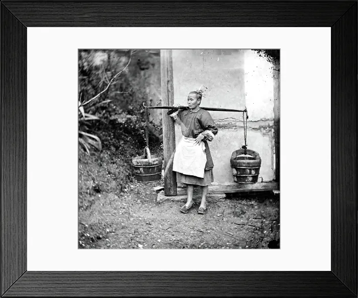 Framed Print : Foochow, Fukien province, China: a woman carrying buckets of night-soil, 1871. Creator: John Thomson Framed Print : Foochow, Fukien province, China: a woman carrying buckets of night-soil, 1871. Creator: John Thomson