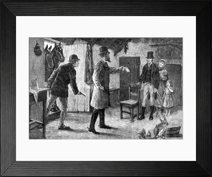 Framed Print : The Irish Land League Agitation: Mr. Walter Burke serving writs on his tenants, 1881. Creator: Unknown Framed Print : The Irish Land League Agitation: Mr. Walter Burke serving writs on his tenants, 1881. Creator: Unknown