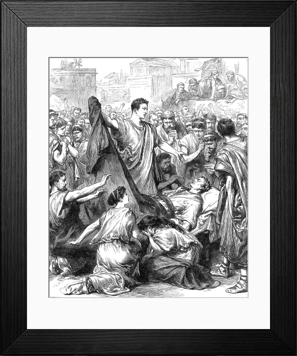 Framed Print : Scene from 'Julius Caesar, ' performed at Drury Lane Theatre by the Saxe-Meiningen Court Co. 1881. Creator: Unknown Framed Print : Scene from 'Julius Caesar, ' performed at Drury Lane Theatre by the Saxe-Meiningen Court Co. 1881. Creator: Unknown