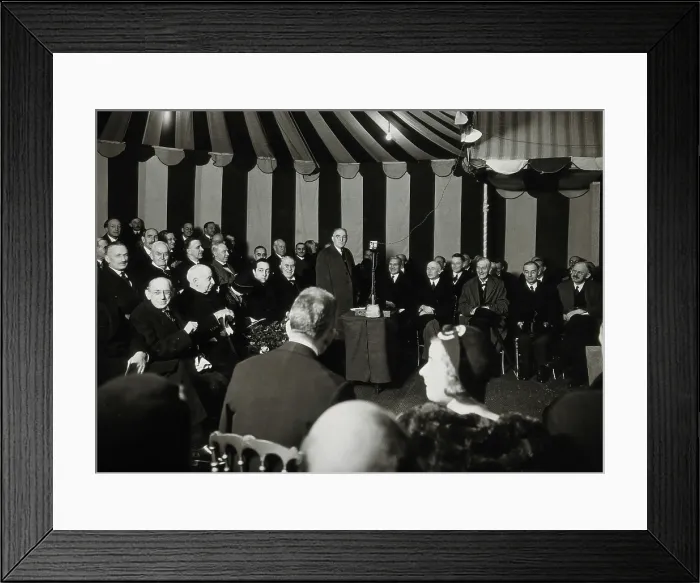 Framed Print : Henry Solomon Wellcome speaking at the cornerstone ceremony for the Wellcome Building, 1931. Creator: Unknown Framed Print : Henry Solomon Wellcome speaking at the cornerstone ceremony for the Wellcome Building, 1931. Creator: Unknown