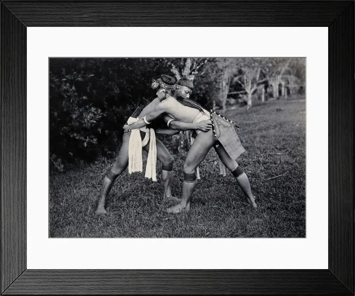 Framed Print : Sarawak: two Kayans wrestling, c1900. Creator: Unknown Framed Print : Sarawak: two Kayans wrestling, c1900. Creator: Unknown