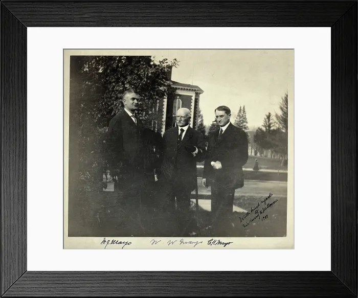 Framed Print : William Worrall Mayo with his sons William James Mayo (left) and Charles Horace Mayo (right), 1909. Creator: Unknown Framed Print : William Worrall Mayo with his sons William James Mayo (left) and Charles Horace Mayo (right), 1909. Creator: Unknown