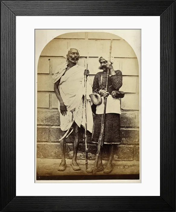 Framed Print : Oude, India: two men holding long sticks, c1860. Creator: Unknown Framed Print : Oude, India: two men holding long sticks, c1860. Creator: Unknown