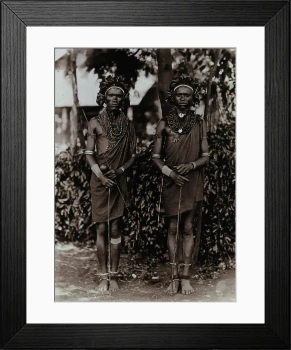 Framed Print : Two young Kikuyu men, carrying sticks, c1900. Creator: Unknown Framed Print : Two young Kikuyu men, carrying sticks, c1900. Creator: Unknown