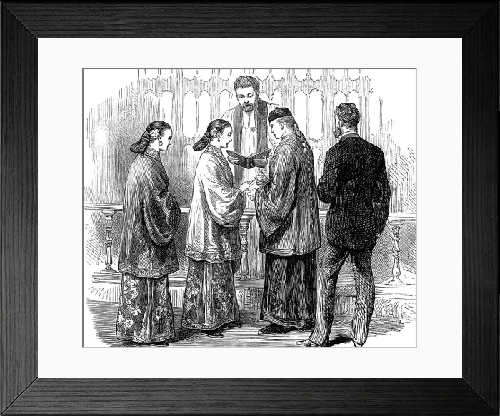 Framed Print : Marriage of English in Chinese dress at Pekin, 1881. Creator: Unknown Framed Print : Marriage of English in Chinese dress at Pekin, 1881. Creator: Unknown