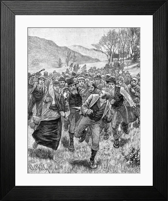 Framed Print : The Irish Land League Agitation: attack on a process server, 1881. Creator: W. Q Framed Print : The Irish Land League Agitation: attack on a process server, 1881. Creator: W. Q