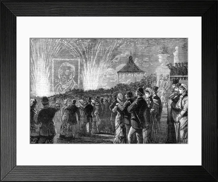Framed Print : The George Stephenson Centenary Festival: firework display in Leazes Park, Newcastle-on-Tyne, 1881. Creator: W. P Framed Print : The George Stephenson Centenary Festival: firework display in Leazes Park, Newcastle-on-Tyne, 1881. Creator: W. P