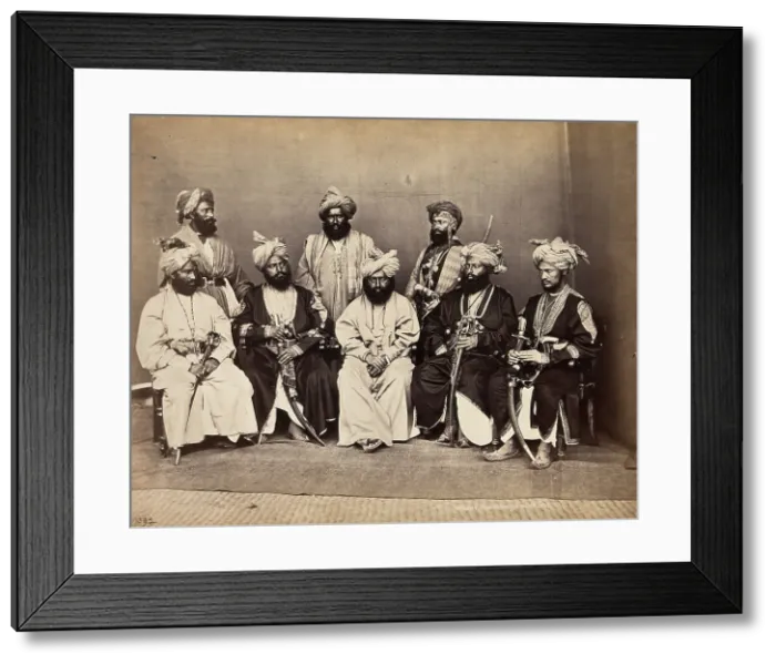 Framed Print : Pathan men from Peshawar, Pakistan in traditional dress: group portrait, c1900. Creator: Unknown Framed Print : Pathan men from Peshawar, Pakistan in traditional dress: group portrait, c1900. Creator: Unknown