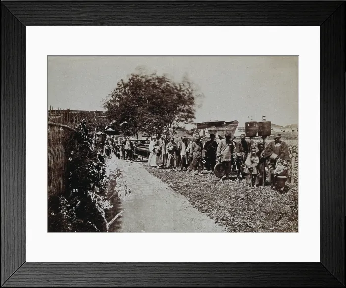 Framed Print : Shanghai, China: a funeral procession, with people carrying banners, c1880s Creator: Unknown Framed Print : Shanghai, China: a funeral procession, with people carrying banners, c1880s Creator: Unknown