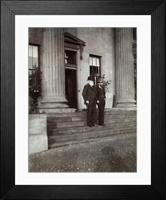 Framed Print : Arthur Schuster, with 1st Baron Blythswood, on the steps of Blythswood House in Renfrewshire, c1901 Creator: Unknown Framed Print : Arthur Schuster, with 1st Baron Blythswood, on the steps of Blythswood House in Renfrewshire, c1901 Creator: Unknown