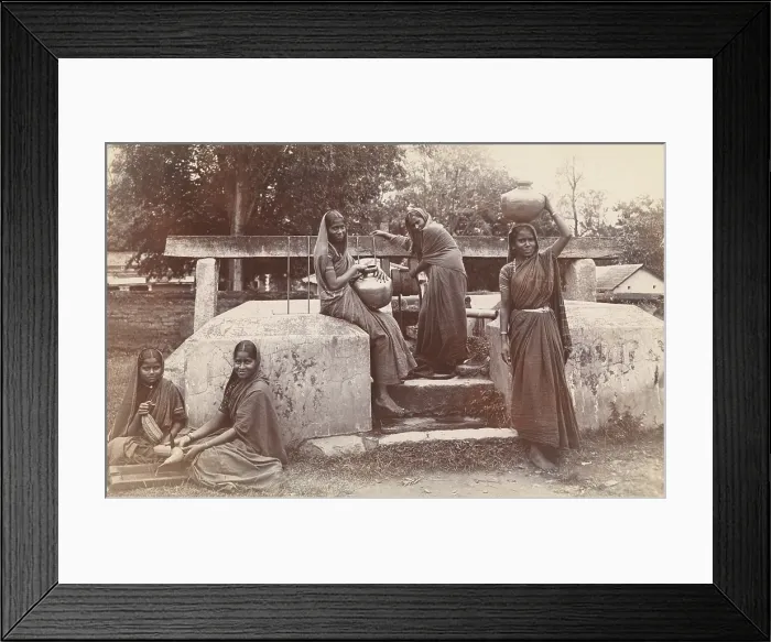 Framed Print : Hassan, Karnataka, India: young women fetching water from a well at an orphanage, [1900?]. Creator: Unknown