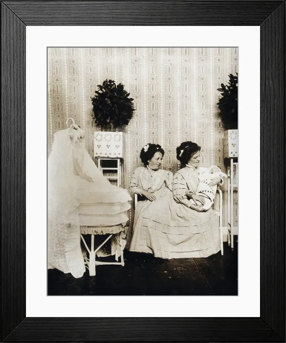 Framed Print : Josefa Blazek and Rosalia Blazek (Rosa Blazek), female conjoined twins, seated, holding...c1910. Creator: Unknown Framed Print : Josefa Blazek and Rosalia Blazek (Rosa Blazek), female conjoined twins, seated, holding...c1910. Creator: Unknown