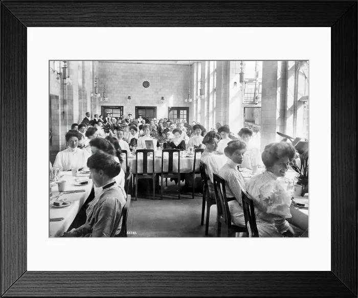 Framed Print : King Edward VII Sanatorium, Midhurst, Sussex: nurses and medical staff (?) about to dine, 1907. Creator: Unknown Framed Print : King Edward VII Sanatorium, Midhurst, Sussex: nurses and medical staff (?) about to dine, 1907. Creator: Unknown