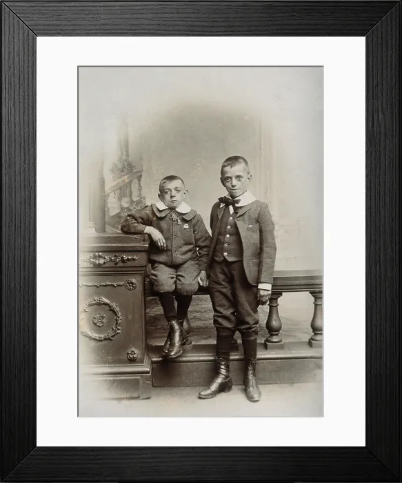 Framed Print : Two boys, one sitting and one standing: the former appears physically deformed, 1899. Creator: Unknown Framed Print : Two boys, one sitting and one standing: the former appears physically deformed, 1899. Creator: Unknown
