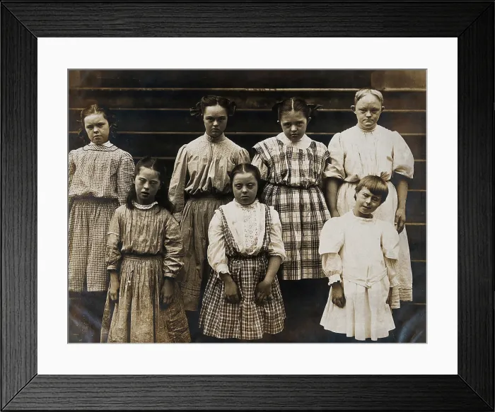 Framed Print : New York State Institute: a group of girls with Down's syndrome, standing on some steps, 1902 Framed Print : New York State Institute: a group of girls with Down's syndrome, standing on some steps, 1902